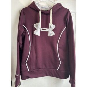 Under Armour Sweater Women small Burgundy Hoodie Quilted Logo Cold Gear Ladies